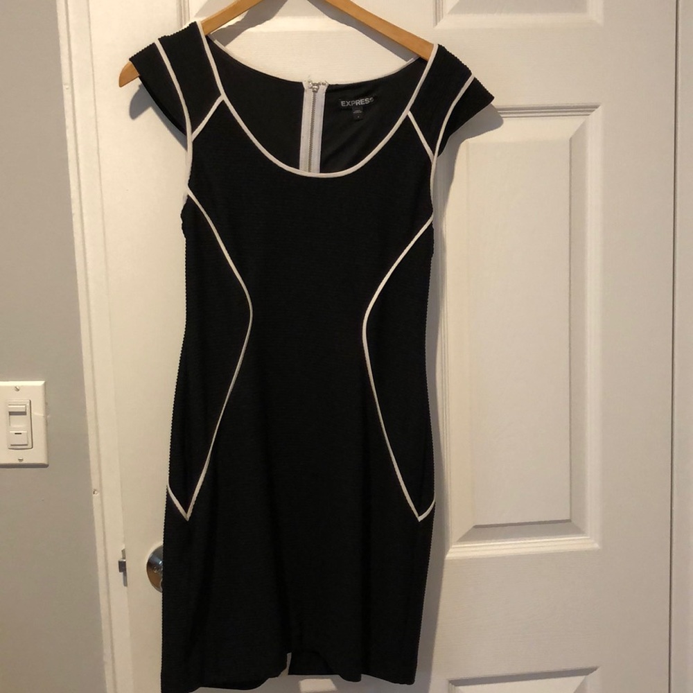 Express black ladies ribbed dress w/white piping
